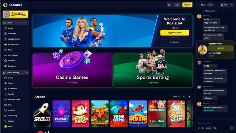 Homepage screenshot of Koalabet Casino