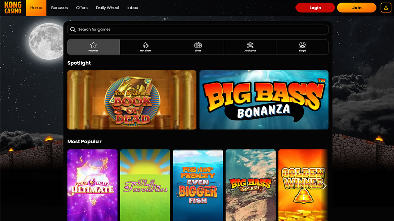 Kong Casino Desktop Homepage