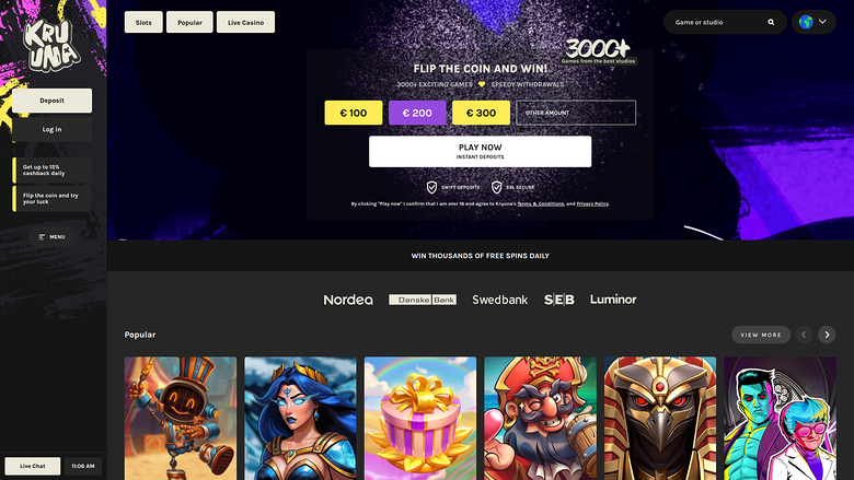 Kruuna Casino Desktop Homepage