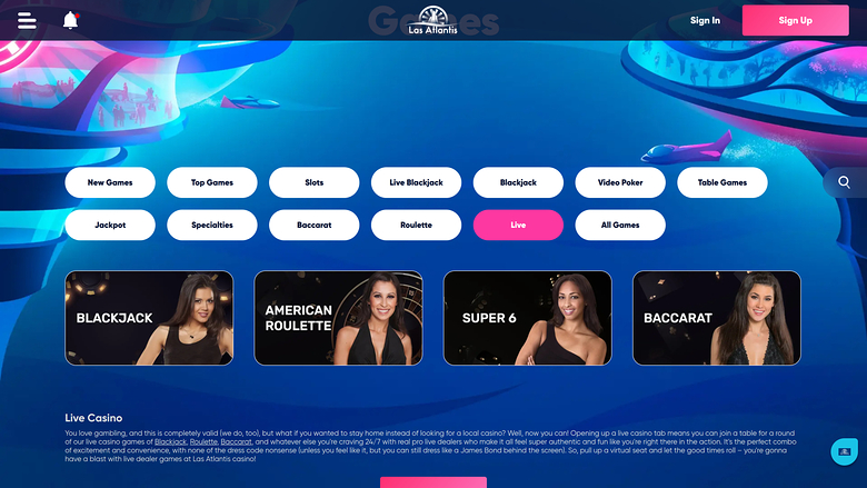 Las Atlantis Casino Desktop Live Dealer