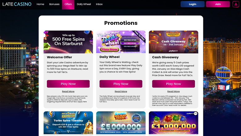 Late Casino Desktop Promotions