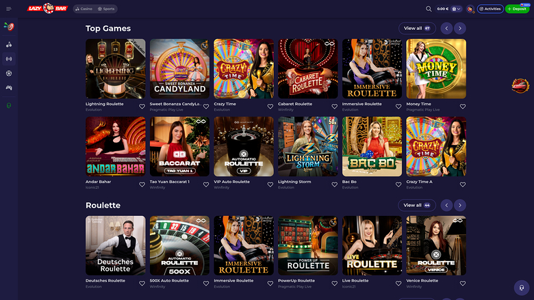 Lazybar Casino Desktop Live Dealer