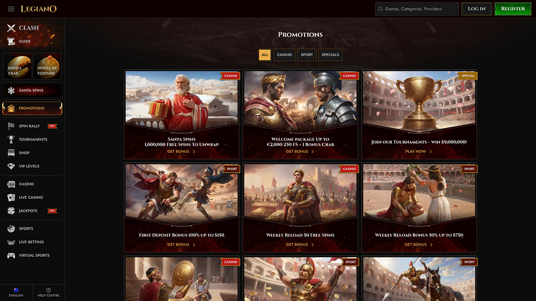 Legiano Casino Desktop Promotions
