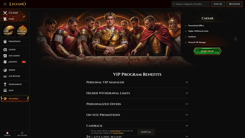 Legiano Casino Desktop VIP Program