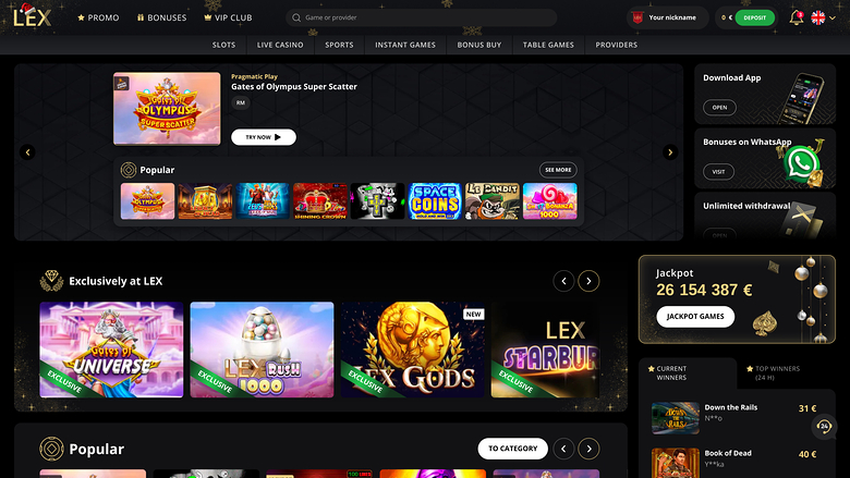 Lex Casino Desktop Homepage