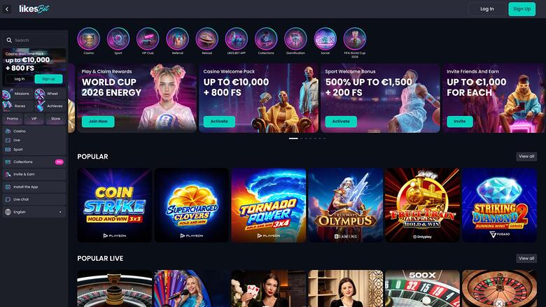 Likes.bet Casino homepage