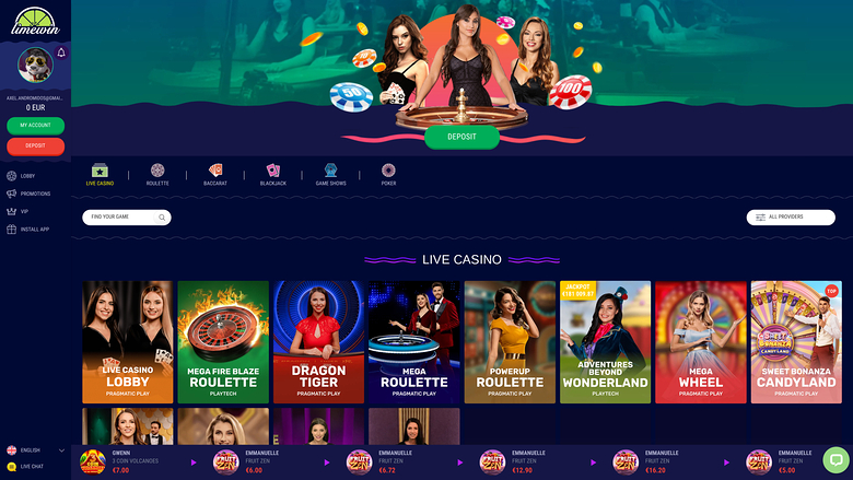 Limewin Casino Desktop Live Dealer