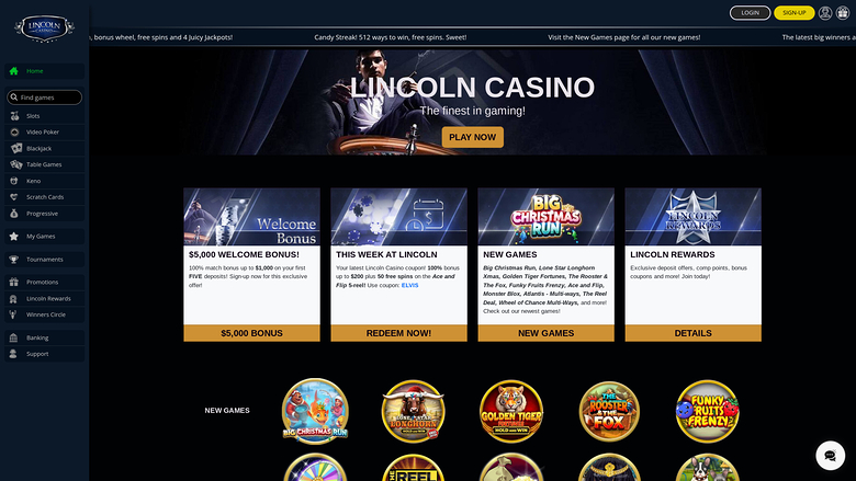Lincoln Casino Desktop Homepage