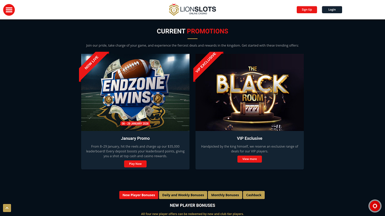 Lion Slots Casino Desktop Promotions