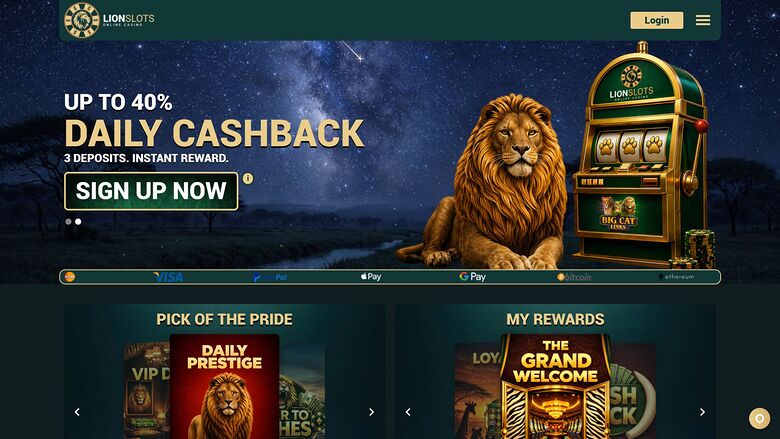 Lion Slots Casino Desktop Homepage