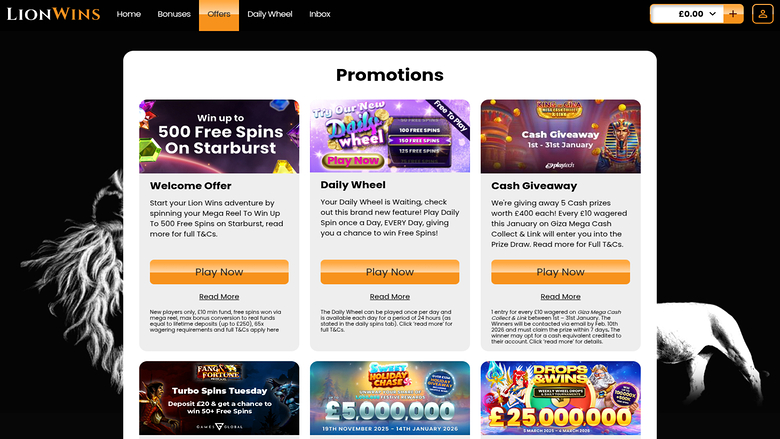 Lion Wins Casino Desktop Promotions