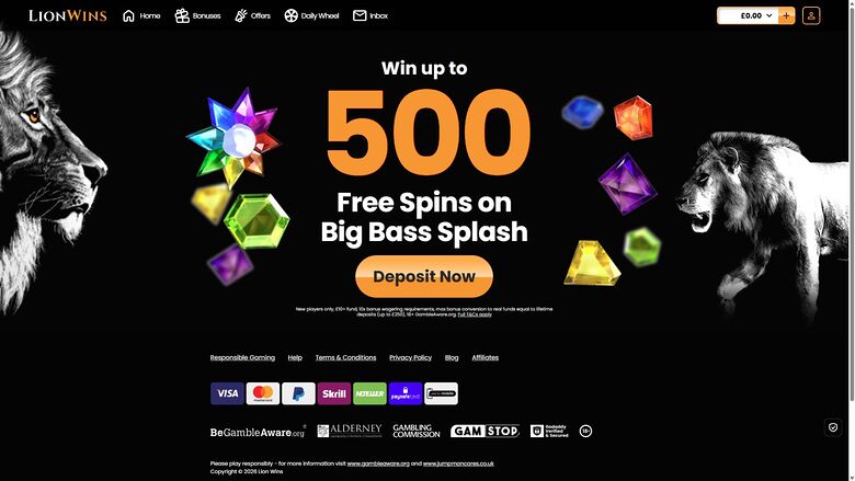 Lion Wins Casino Desktop Homepage