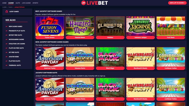 Livebet Casino Desktop Jackpot