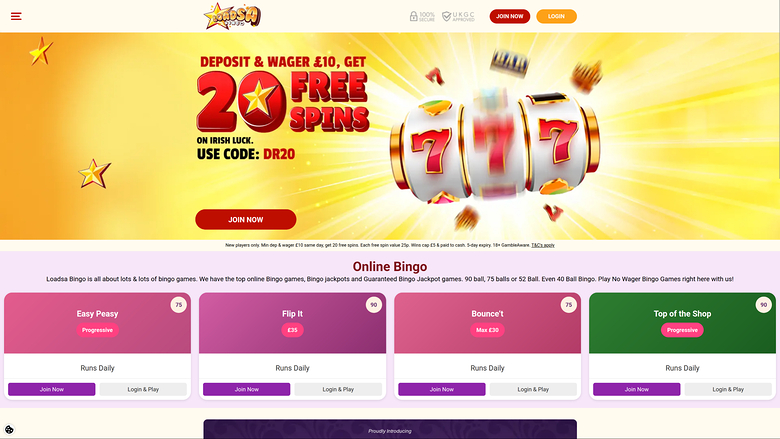 Loadsa Bingo Casino Desktop Homepage