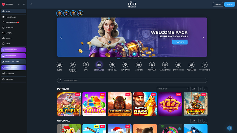Loki Casino Desktop Homepage