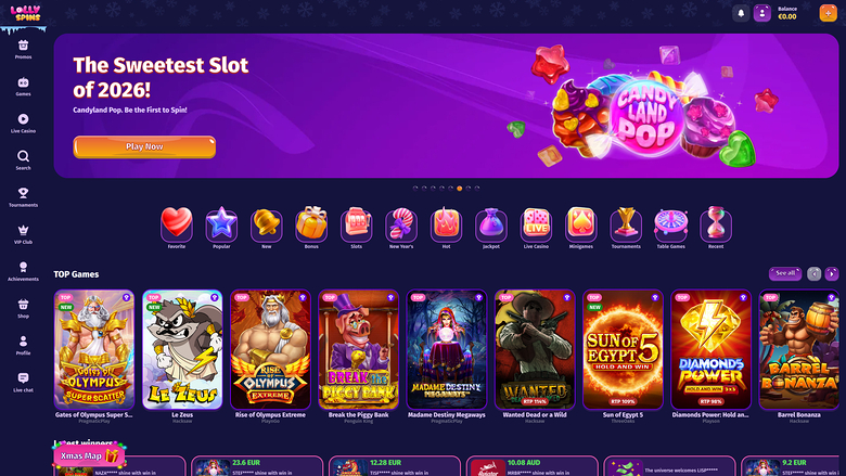Lolly Spins Casino Desktop Homepage
