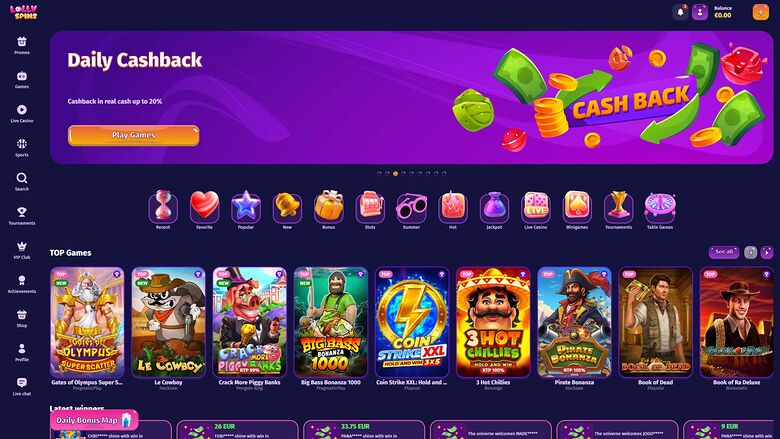 Lolly Spins Casino Desktop Homepage
