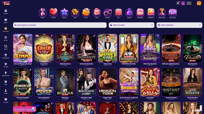 Lolly Spins Casino Desktop Live Dealer