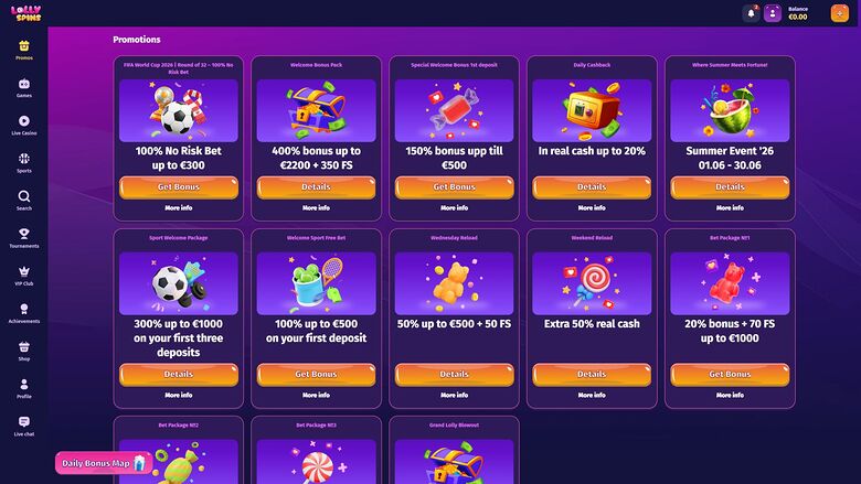 Lolly Spins Casino Desktop Promotions