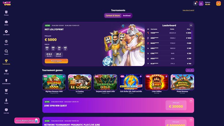 Lolly Spins Casino Desktop Tournaments