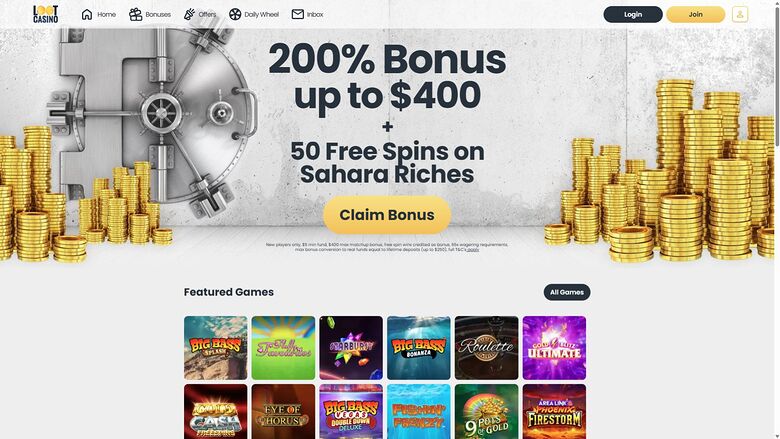 Loot Casino Desktop Homepage