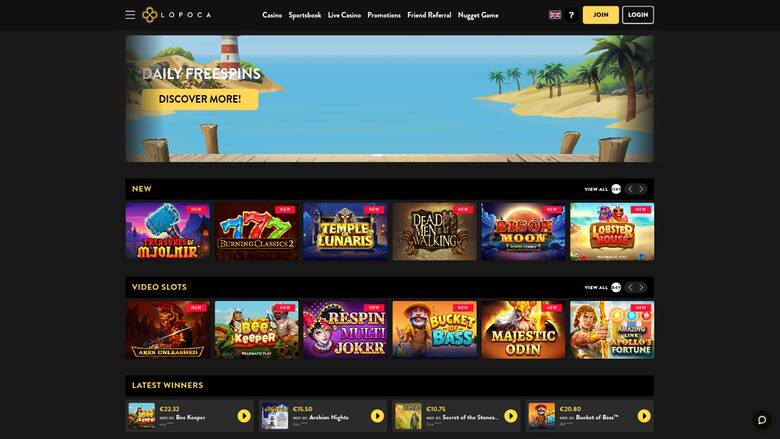 Homepage screenshot of Lopoca Casino