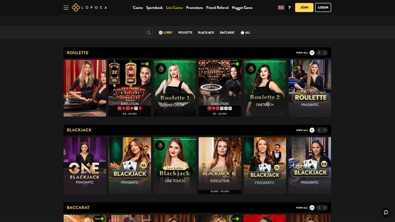 Live page screenshot of Lopoca Casino