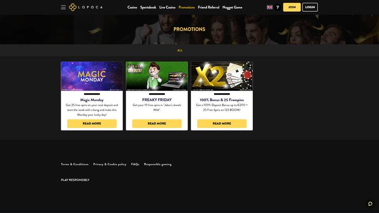 Promotions page screenshot of Lopoca Casino