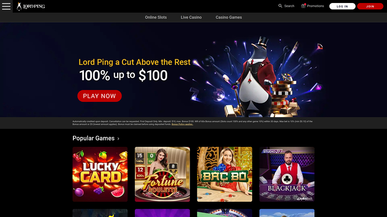 Lord Ping Casino Desktop Homepage
