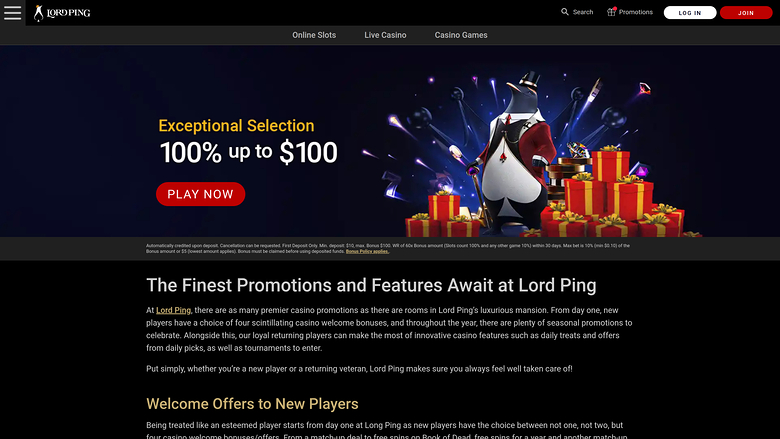 Lord Ping Casino Desktop Promotions
