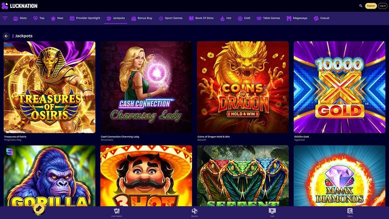 Luck Nation Casino jackpot page
