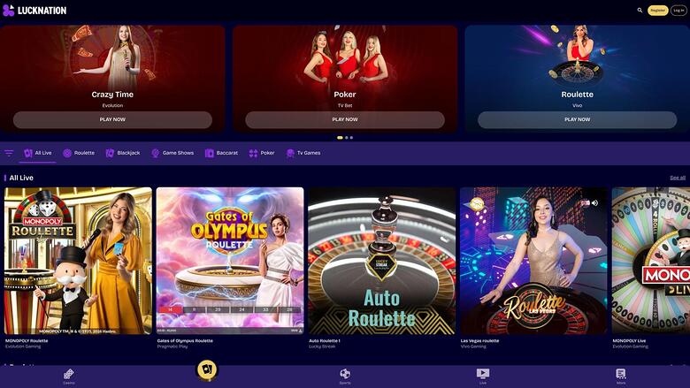 Luck Nation Casino live dealer page