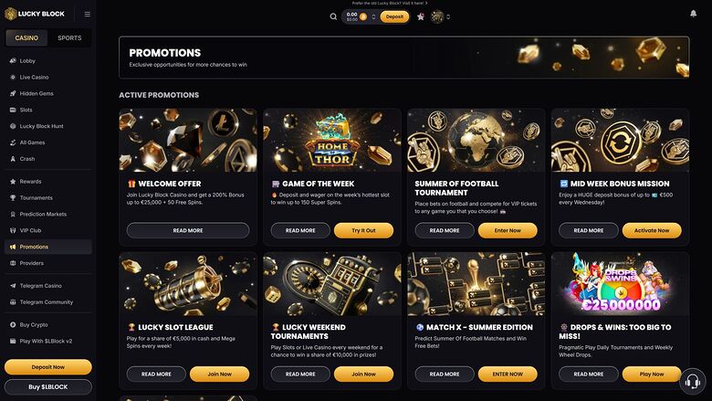 Lucky Block Casino Desktop Promotions
