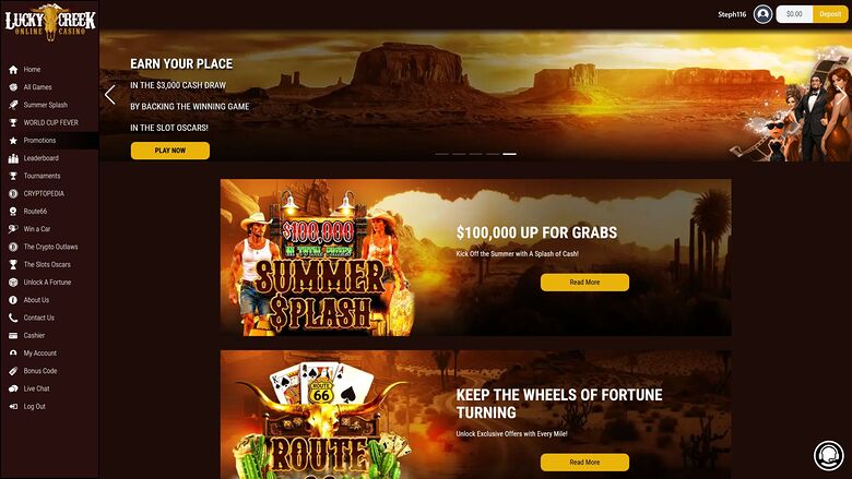 Lucky Creek Casino Desktop Promotions