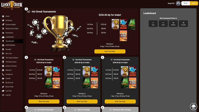 Lucky Creek Casino Desktop Tournaments