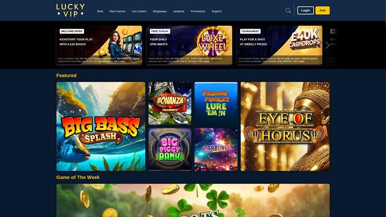 Lucky Vip Casino homepage