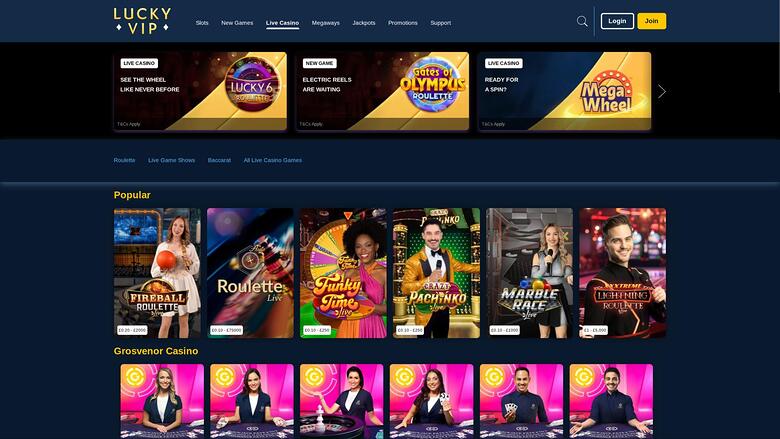 Lucky Vip Casino live dealer page