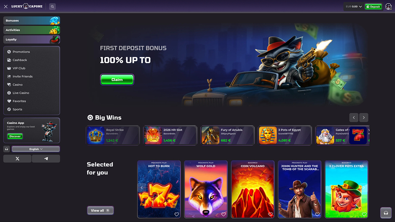 Lucky Capone Casino Desktop Homepage
