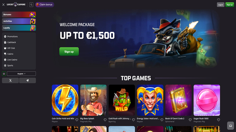 Homepage screenshot of Lucky Capone Casino for Desktop