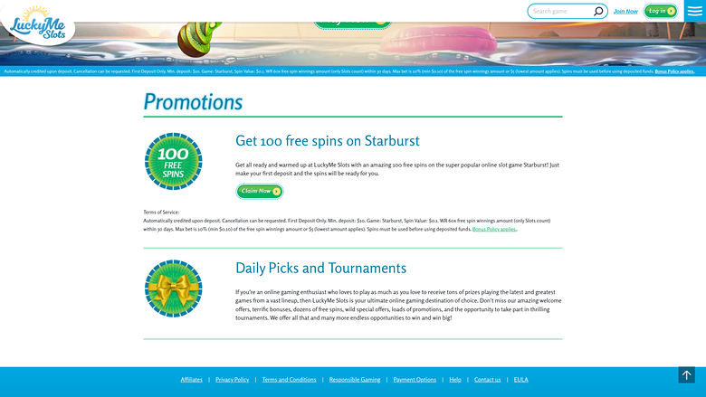 LuckyMe Slots Casino Desktop Promotions