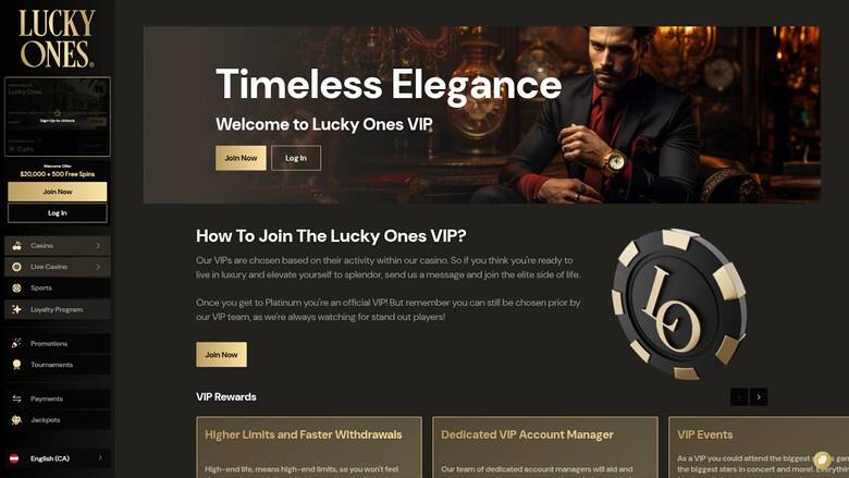 VIP page screenshot of Lucky Ones Casino