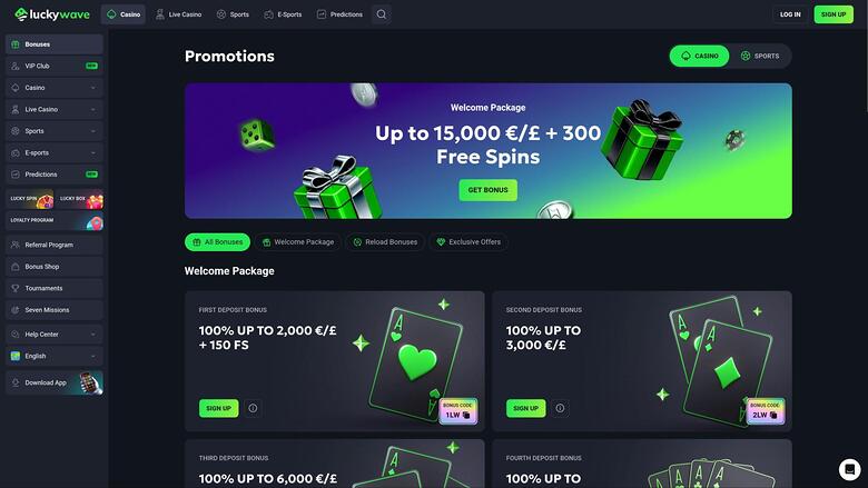 LuckyWave Casino promotions page