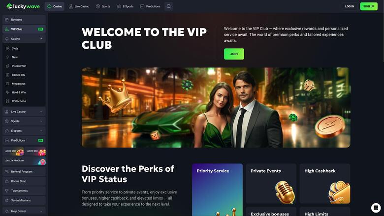 LuckyWave Casino VIP page