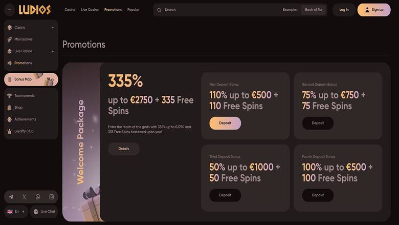 Promotions screenshot of Ludios Casino for Desktop