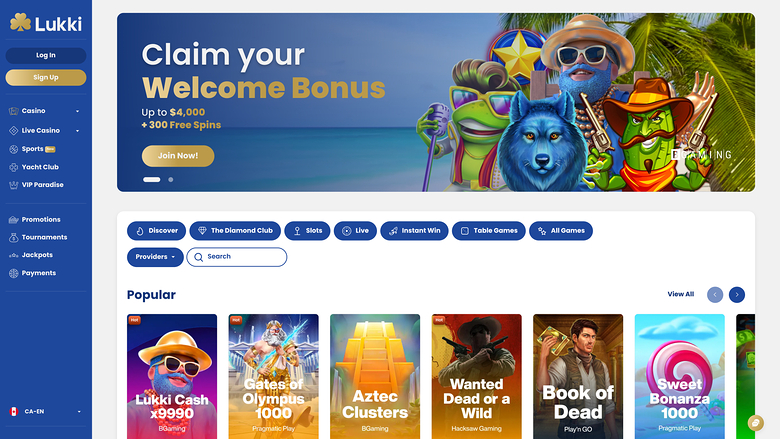 Lukki Casino Desktop Homepage