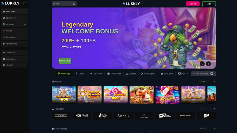 Lukkly Casino Desktop Homepage