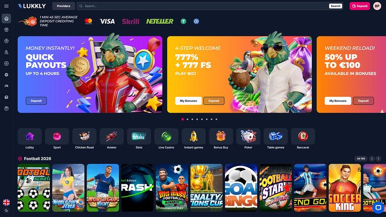 Lukkly Casino Desktop Homepage