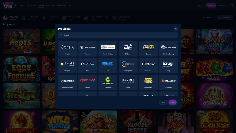 LunarSpins Casino Desktop Game Developers