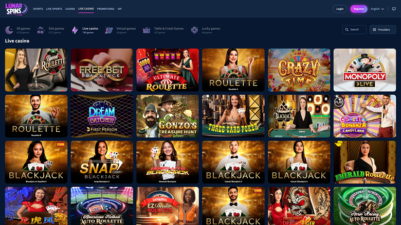 LunarSpins Casino Desktop Live Dealer