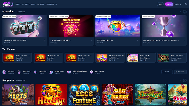LunarSpins Casino Desktop Promotions